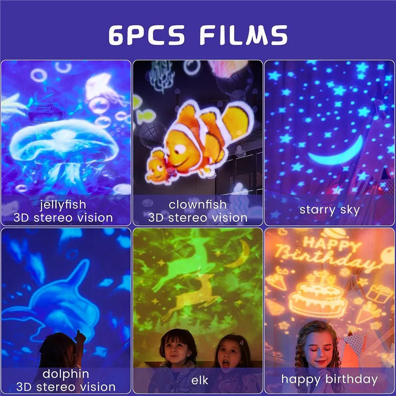 Enchanted 2-in-1 Ocean Dream & Starry Night 3D Projector – 6 Magical Themes for Dreamy Bedtimes